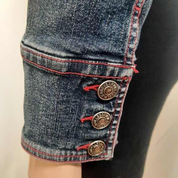 Vintage 90s Denim Shirt Jean Jacket Shacket Size 7 Western Stretch Fitted - Picture 6 of 8